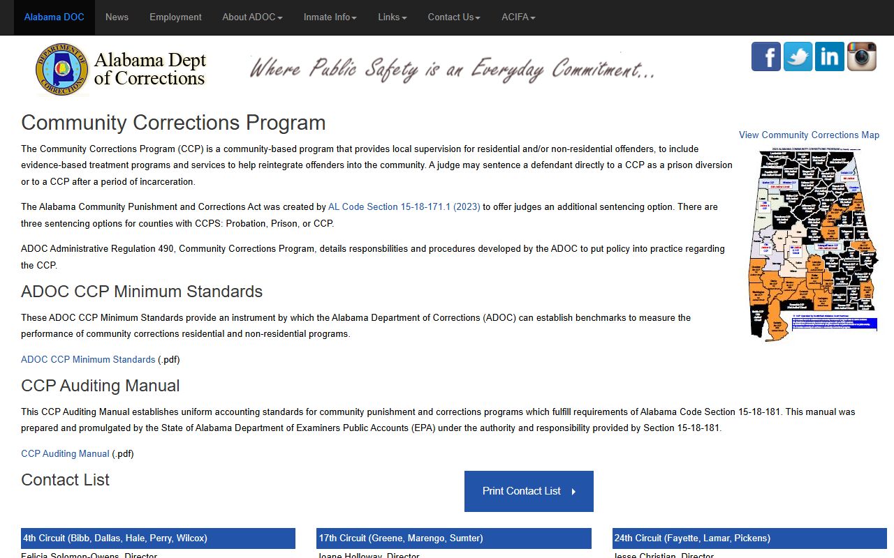 Geneva County Jail program context from ADOC community corrections contact list